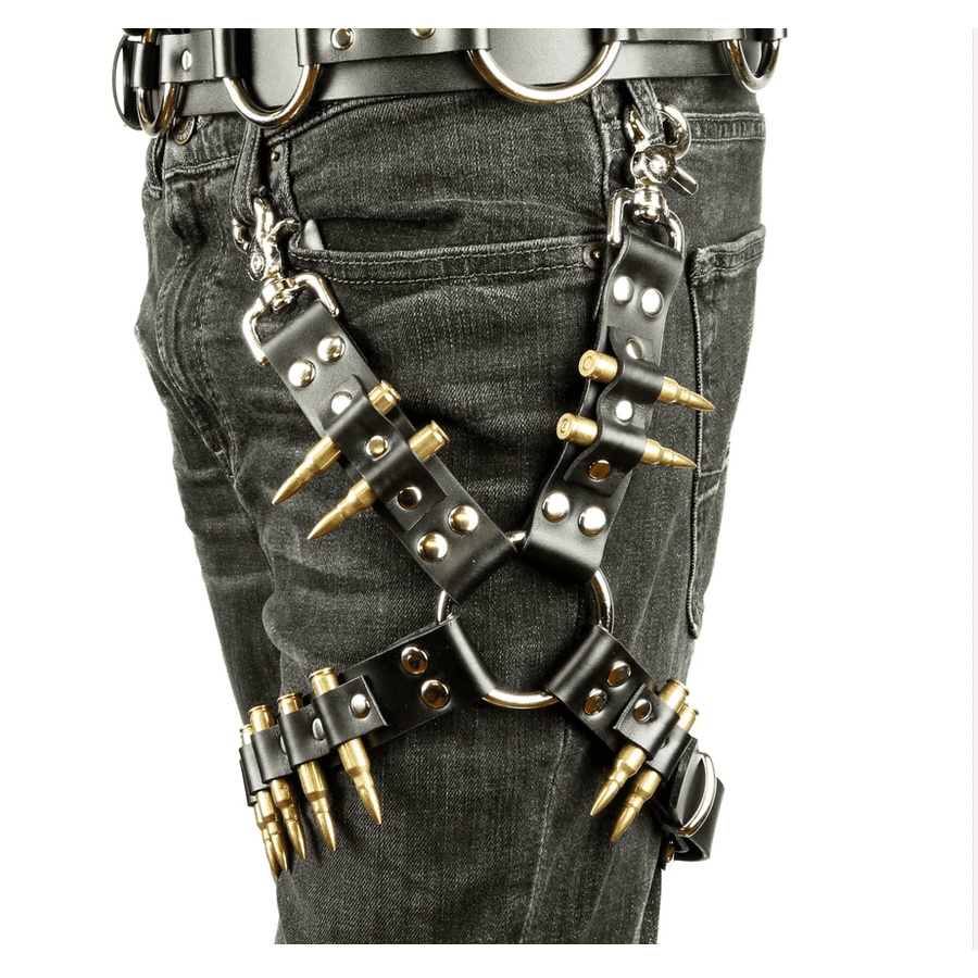 Brass Bullet Black Leather Leg Harness – AbracadabraNYC