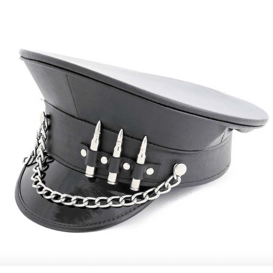 Chained Black Leather Bullet Captain Hat – AbracadabraNYC display picture 1