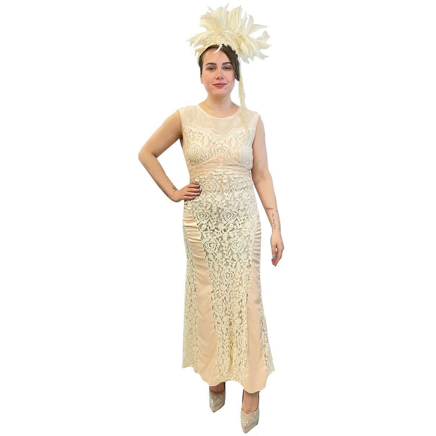1920s evening dress Exclusive 1920s Vintage Peach Lace Evening Dress Adult Costume Buy / Small