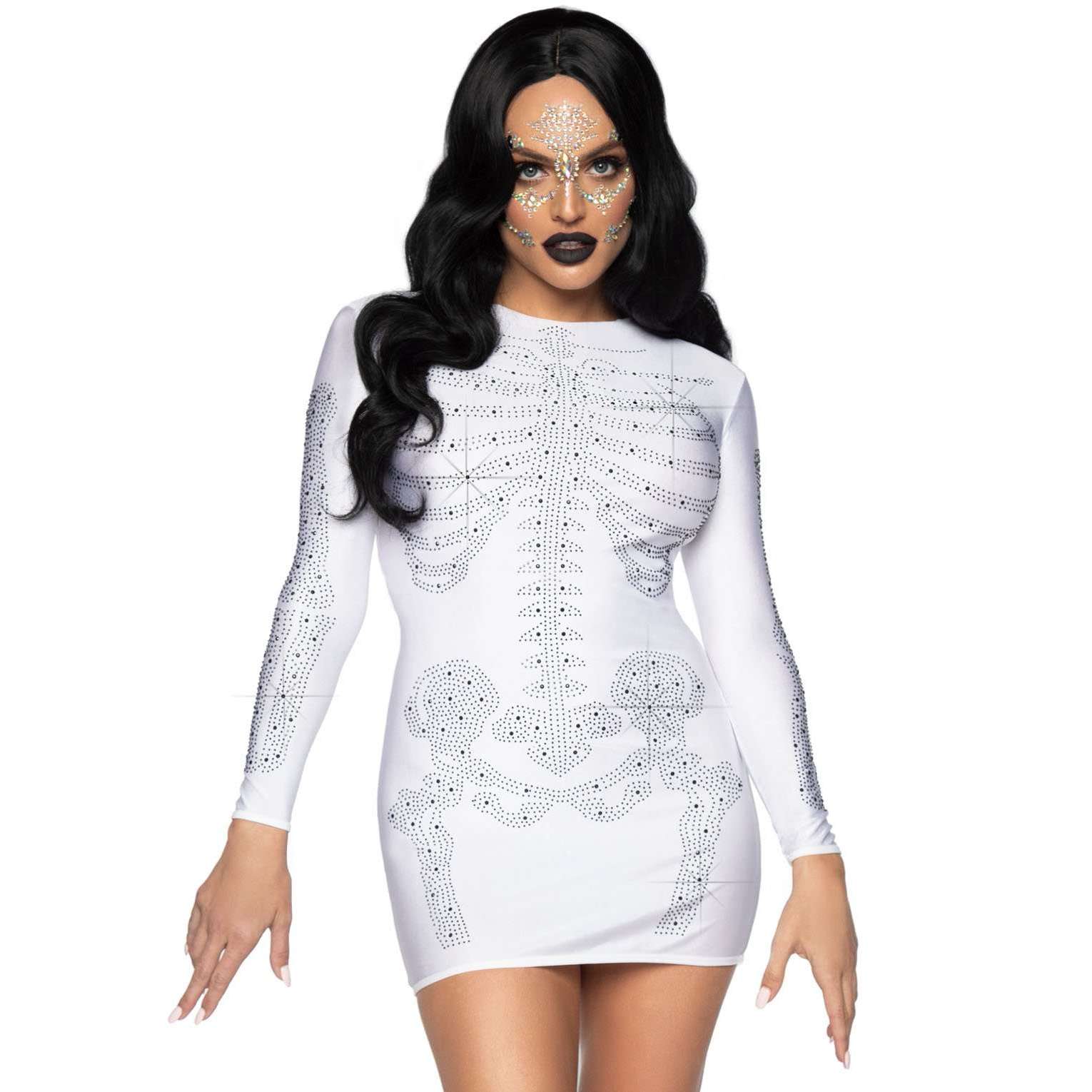 Leg Avenue Rhinestone Skeleton Dress, White / Medium