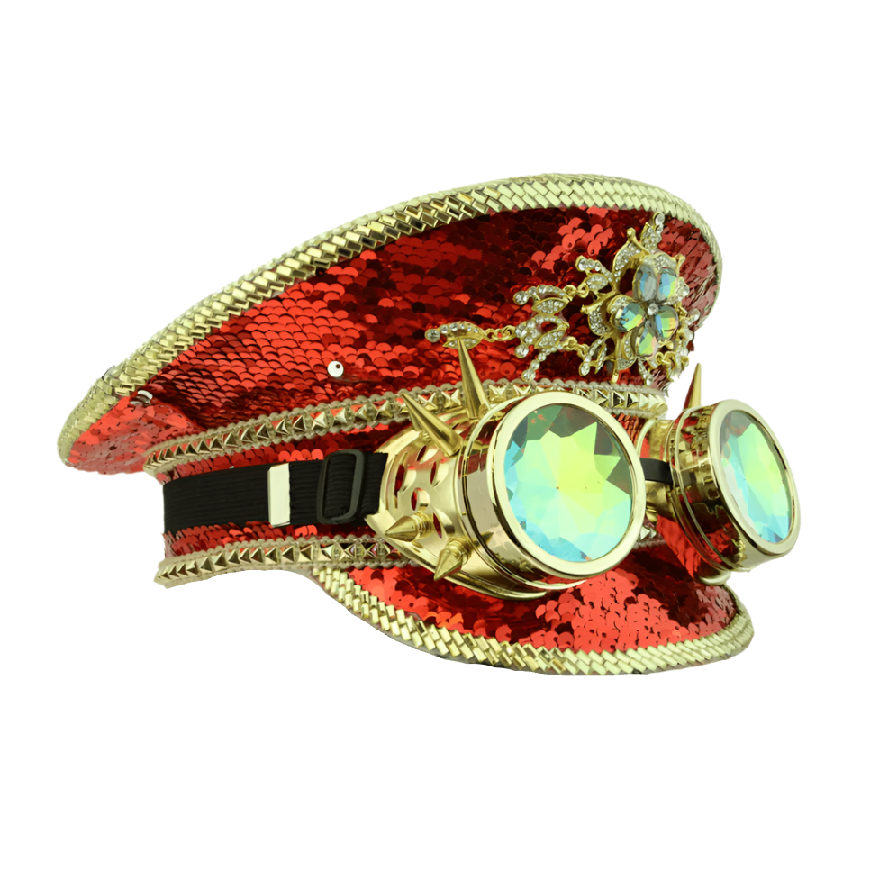 Red Patent Spiked Light Up Solid Fisherman Goggle Military Cap Hat Red, White, and Blue Fishing Hat – The Mossy Oak Store main image 3