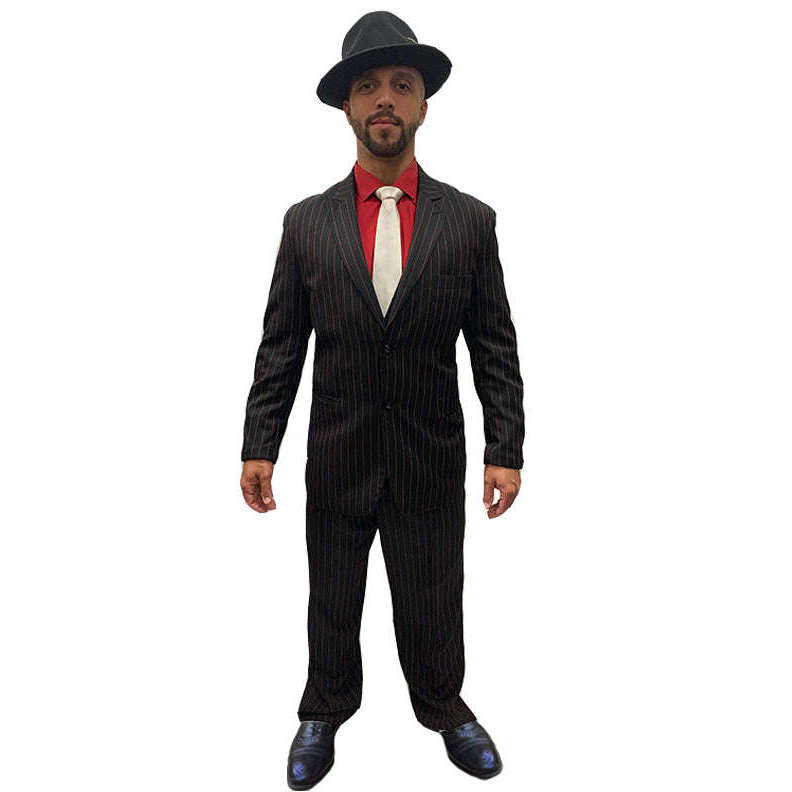 Exclusive 1920s Red & Black Pinstripe Zoot Suit Men's Costume Rent / 44R