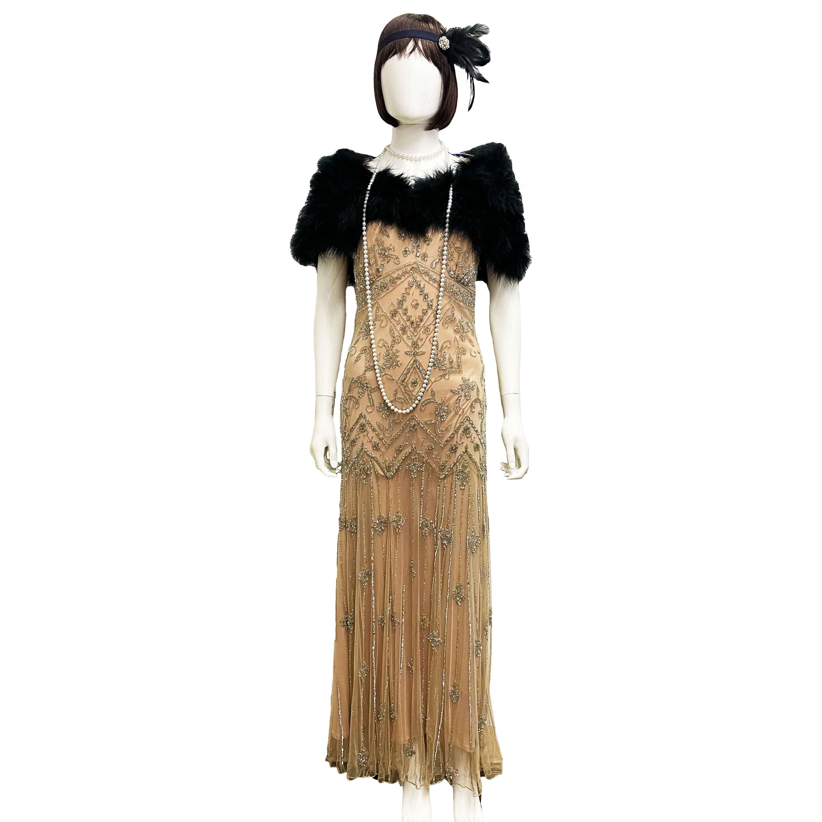 Premiere 1920s Tan & Silver Elegant Evening Gown Adult Costume Buy / X-Large